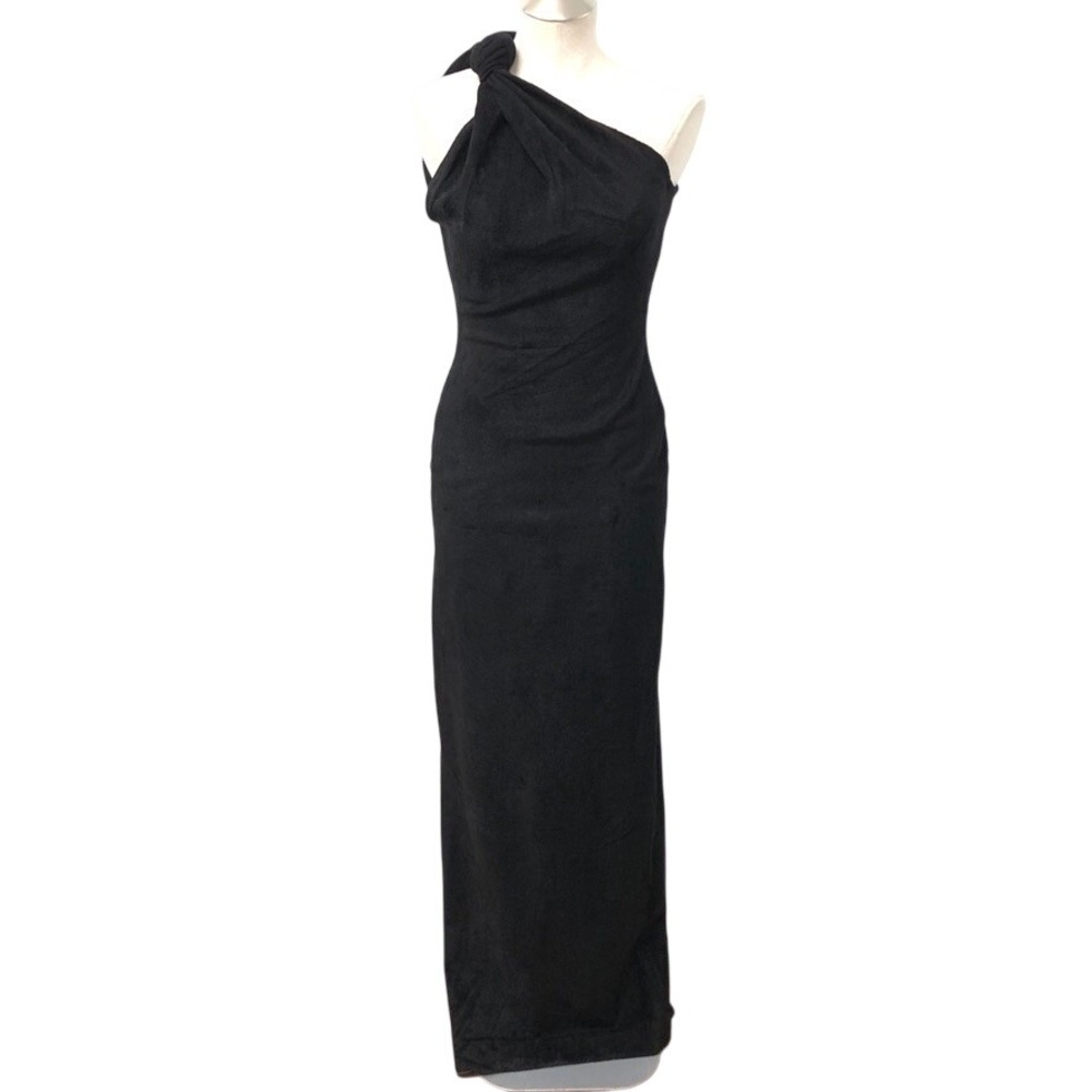 Brandon Maxwell Gown Womens Small Black One Shoulder Knot Slit Formal Dress